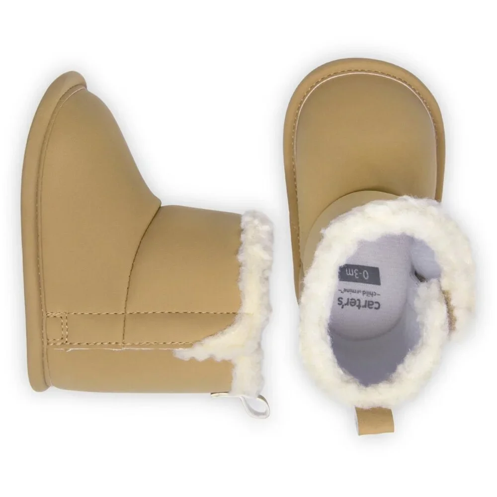 Carter's Child of Mine BABY GIRL Tan Faux Fur Trim Boots 3-6 MONTHS NEW